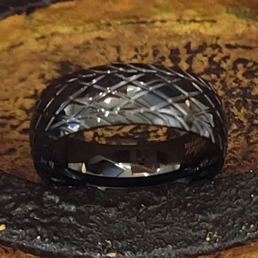 Men's Black Racing Tire Wedding Band - Tire Tread Wedding Ring For Guys